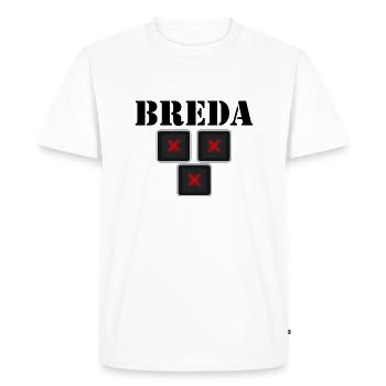 Texte BREDA avec croix rouges, breda Noord-Braba - T-shirt Premium bio Homme - blanc - Devant - Nico (187cm)
