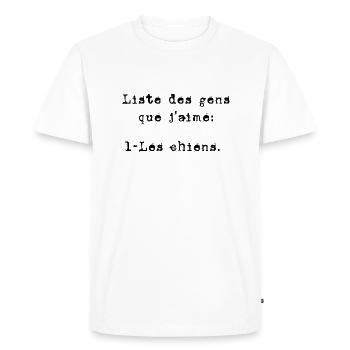 Liste des gens que j'aime les chiens - T-shirt Premium bio Homme - blanc - Devant - Nico (187cm)