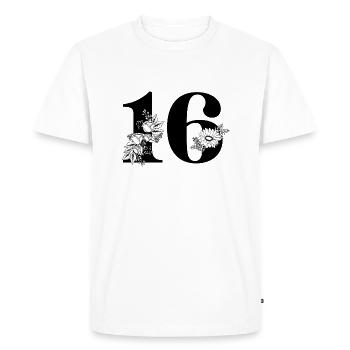 Numéro 16 floral noir -16e anniversaire floral - T-shirt Premium bio Homme - blanc - Devant - Nico (187cm)