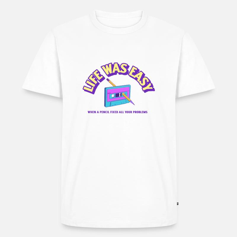 Easy Life with a casette and a pencil - Männer Premium Bio T-Shirt - Weiß