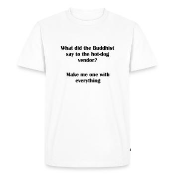 Buddhist Hot Dog Pun - Men's Premium Organic T-Shirt - white - Front - Nico (187cm)