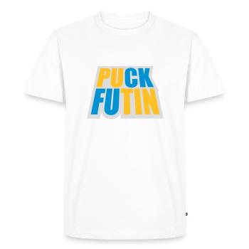 puck futin logo design - Men's Premium Organic T-Shirt - white - Front - Nico (187cm)