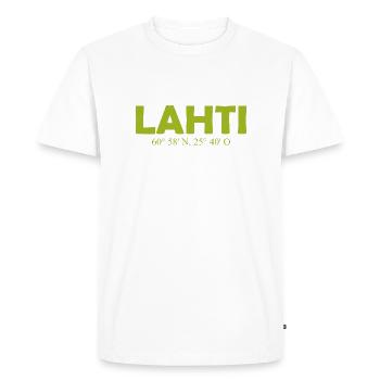 Lahti - Finlande - Coordonnées Longitude Latitude - - T-shirt Premium bio Homme - blanc - Devant - Nico (187cm)
