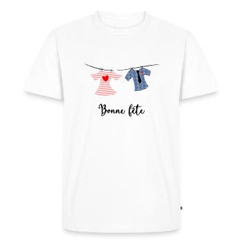 BONNE FÊTE. FÊTE DES MÈRES. FÊTE DES PÈRES. FÊTE - T-shirt Premium bio Homme - blanc - Devant - Nico (187cm)