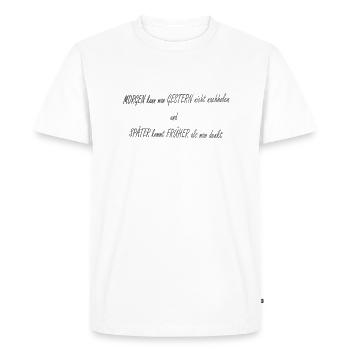 Demain Hier Plus tard Plus tôt2 - T-shirt Premium bio Homme - blanc - Devant - Nico (187cm)