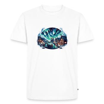 Village nordique la nuit sous les aurores boréales - T-shirt Premium bio Homme - blanc - Devant - Nico (187cm)
