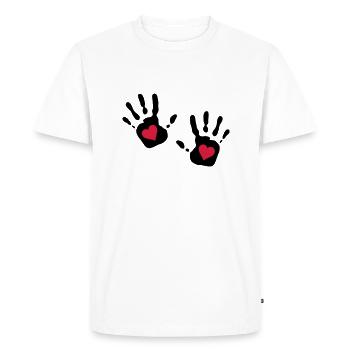 découpe coeur main d'impression - T-shirt Premium bio Homme - blanc - Devant - Nico (187cm)