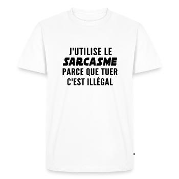 j'utilise le sarcasme parce que tuer c'est illégal - T-shirt Premium bio Homme - blanc - Devant - Nico (187cm)