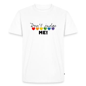 Cœur arc-en-ciel ne me juge pas noir - T-shirt Premium bio Homme - blanc - Devant - Nico (187cm)