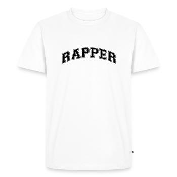 rapper college style curved logo - Men's Premium Organic T-Shirt - white - Front - Nico (187cm)
