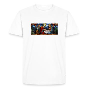 Jesus, Mary, and Joseph. Christian Christmas. Love & Peace - Men's Premium Organic T-Shirt - white - Front - Nico (187cm)