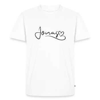 Jonas Nom Prénom Coeur Décor - T-shirt Premium bio Homme - blanc - Devant - Nico (187cm)