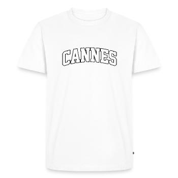 Logo Cannes : Design collégial au style glamour - T-shirt Premium bio Homme - blanc - Devant - Nico (187cm)
