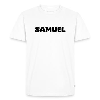 Name - Samuel - Men's Premium Organic T-Shirt - white - Front - Nico (187cm)