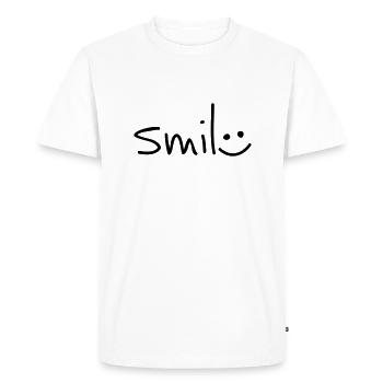 Sourire de slogan avec un sourire heureux. Citations de rire - T-shirt Premium bio Homme - blanc - Devant - Nico (187cm)