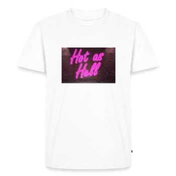 Enseigne au néon Hot as Hell sur un mur de briques - T-shirt Premium bio Homme - blanc - Devant - Nico (187cm)