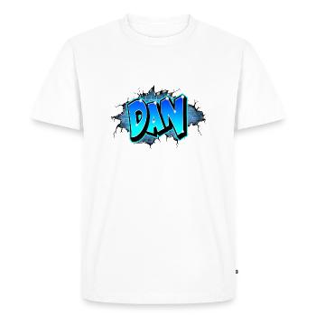 Graffiti DAN mur fissures briques bleus - T-shirt Premium bio Homme - blanc - Devant - Nico (187cm)