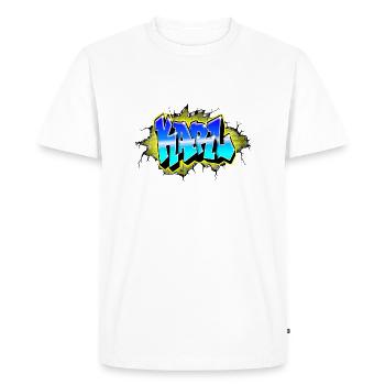 Graffiti KARL mur fissure Brique Jaune - T-shirt Premium bio Homme - blanc - Devant - Nico (187cm)