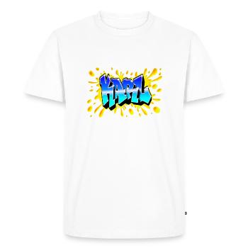 GRAFFITI KARL SPLASH JAUNE - T-shirt Premium bio Homme - blanc - Devant - Nico (187cm)