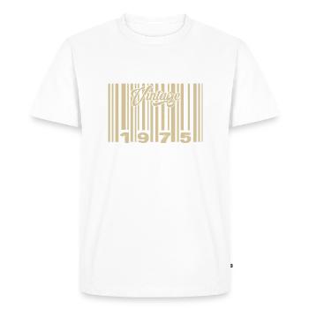 Vintage 1975 Barcode 1975: Year 2025. - Men's Premium Organic T-Shirt - white - Front - Nico (187cm)