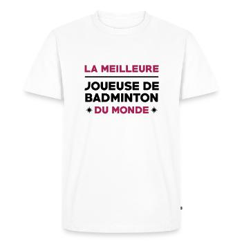 Badminton / Badiste / Tennis / Raquette / Sport - T-shirt Premium bio Homme - blanc - Devant - Nico (187cm)