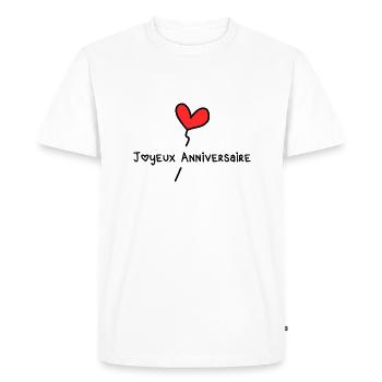 HAPPY BIRTHDAY. JOYEUX ANNIVERSAIRE. ANNIVERSAIRE. - T-shirt Premium bio Homme - blanc - Devant - Nico (187cm)
