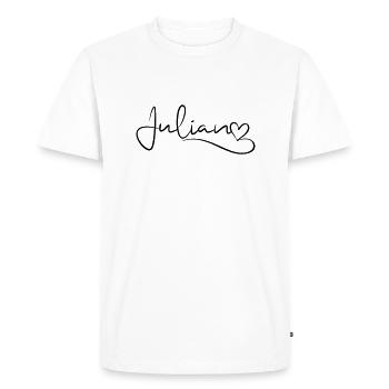 Julian Nom Prénom Coeur Décor - T-shirt Premium bio Homme - blanc - Devant - Nico (187cm)