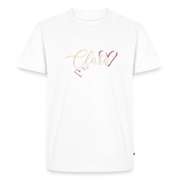 Clara Nom Prénom Calligraphie Coeur - T-shirt Premium bio Homme - blanc - Devant - Nico (187cm)