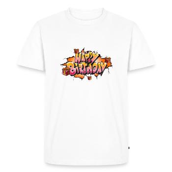 GRAFFITI JOYEUX ANNIVERSAIRE ORANGE - T-shirt Premium bio Homme - blanc - Devant - Nico (187cm)