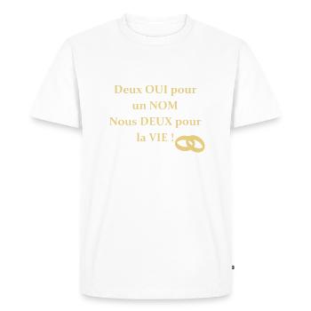 t_shirt_mariage_deux_oui_pour_un_nom - T-shirt Premium bio Homme - blanc - Devant - Nico (187cm)