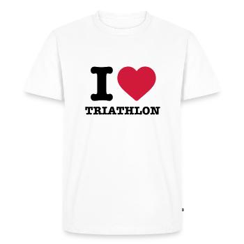 J'aime le triathlon triathlète marathon vélo de natation - T-shirt Premium bio Homme - blanc - Devant - Nico (187cm)