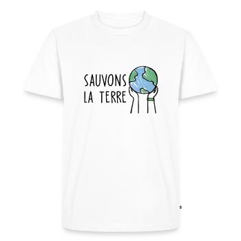 Sauvons la terre - T-shirt Premium bio Homme - blanc - Devant - Nico (187cm)