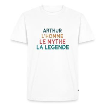 Arthur la légende - T-shirt Premium bio Homme - blanc - Devant - Nico (187cm)