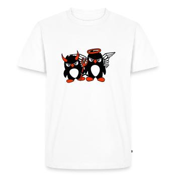 2 Pingouins Ange Diable Mal Bon Ciel Enfer Cool - T-shirt Premium bio Homme - blanc - Devant - Nico (187cm)