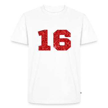 Numéro 16 paillettes rouge - 16e anniversaire - T-shirt Premium bio Homme - blanc - Devant - Nico (187cm)