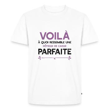 Une Hôtesse de caisse parfaite cadeau - T-shirt Premium bio Homme - blanc - Devant - Nico (187cm)