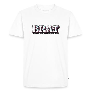 Brat, gore effronté, écriture décorative 3D, graffiti - T-shirt Premium bio Homme - blanc - Devant - Nico (187cm)
