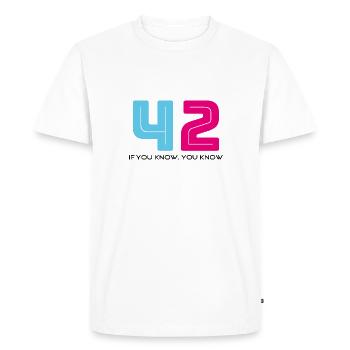 Hitchhiker 42 - Men's Premium Organic T-Shirt - white - Front - Nico (187cm)