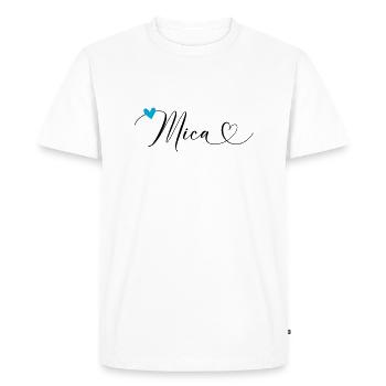 Mica surname First name Calligraphy heart - Men's Premium Organic T-Shirt - white - Front - Nico (187cm)