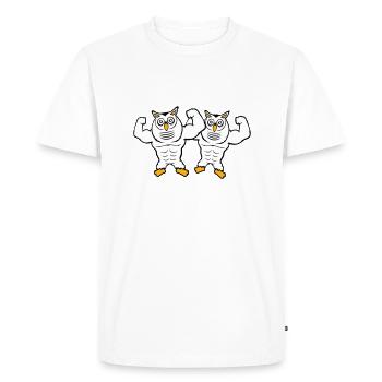 2 hiboux bodybuilders muscles biceps poses gym rat - T-shirt Premium bio Homme - blanc - Devant - Nico (187cm)