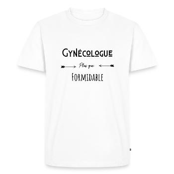 Gynécologue plus que formidable humour citation - T-shirt Premium bio Homme - blanc - Devant - Nico (187cm)
