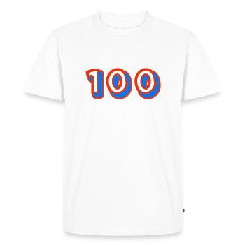 100. 100 ANS. 100e ANNIVERSAIRE. ANNIVERSAIRE 100 - T-shirt Premium bio Homme - blanc - Devant - Nico (187cm)