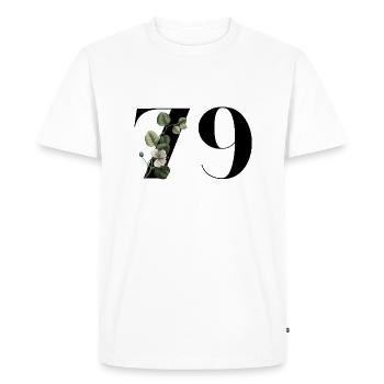 Numéro 79 floral vert - 79e anniversaire floral - T-shirt Premium bio Homme - blanc - Devant - Nico (187cm)