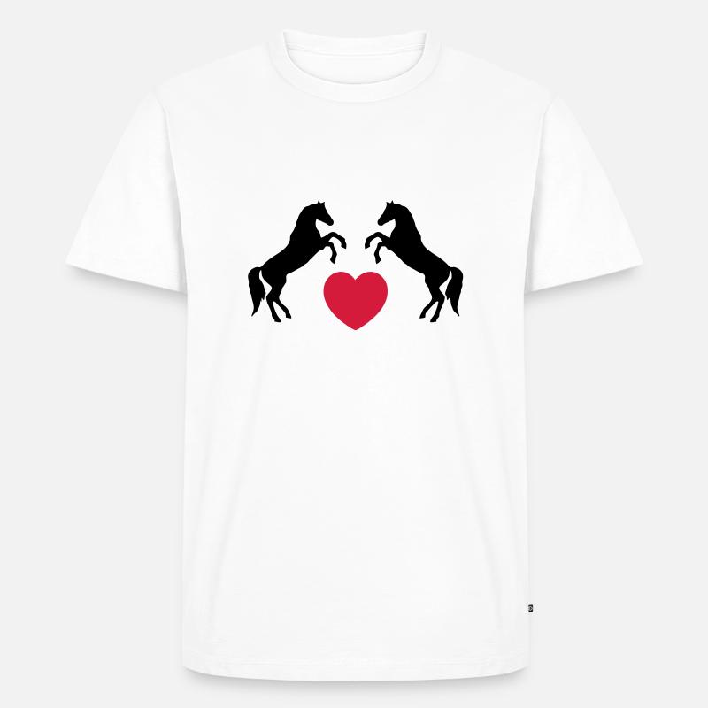 Zwei wilde Pferde mit Herz - Männer Premium Bio T-Shirt - Weiß