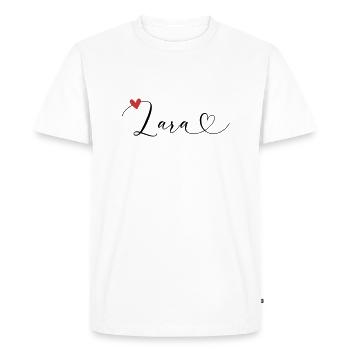 Lara Surname First name Calligraphy Heart - Men's Premium Organic T-Shirt - white - Front - Nico (187cm)