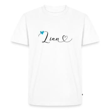 Lian Nom Prénom Calligraphie Coeur - T-shirt Premium bio Homme - blanc - Devant - Nico (187cm)