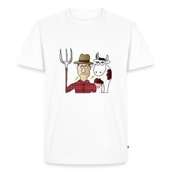 Bauer & Cow | agriculteur | vaches | traite | fourche à foin - T-shirt Premium bio Homme - blanc - Devant - Nico (187cm)