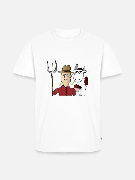 Peasant & Cow | Farmer | Cows Milking | pitchfork - Men's Premium Organic T-Shirt - white