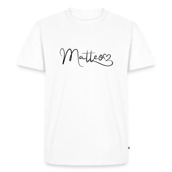 Matteo Nom Prénom Décor de cœur - T-shirt Premium bio Homme - blanc - Devant - Nico (187cm)