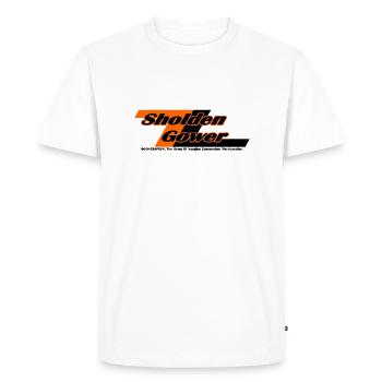 Sholden Gower [Lightning] - Spoonerism - Men's Premium Organic T-Shirt - white - Front - Nico (187cm)